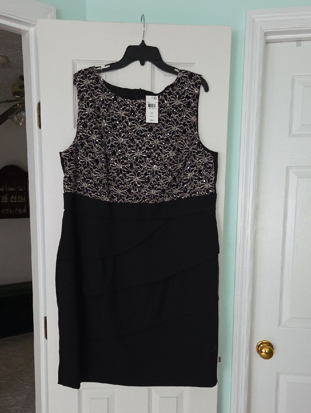 connected apparel Black Midi Dress with Metallic Embellished Bodice